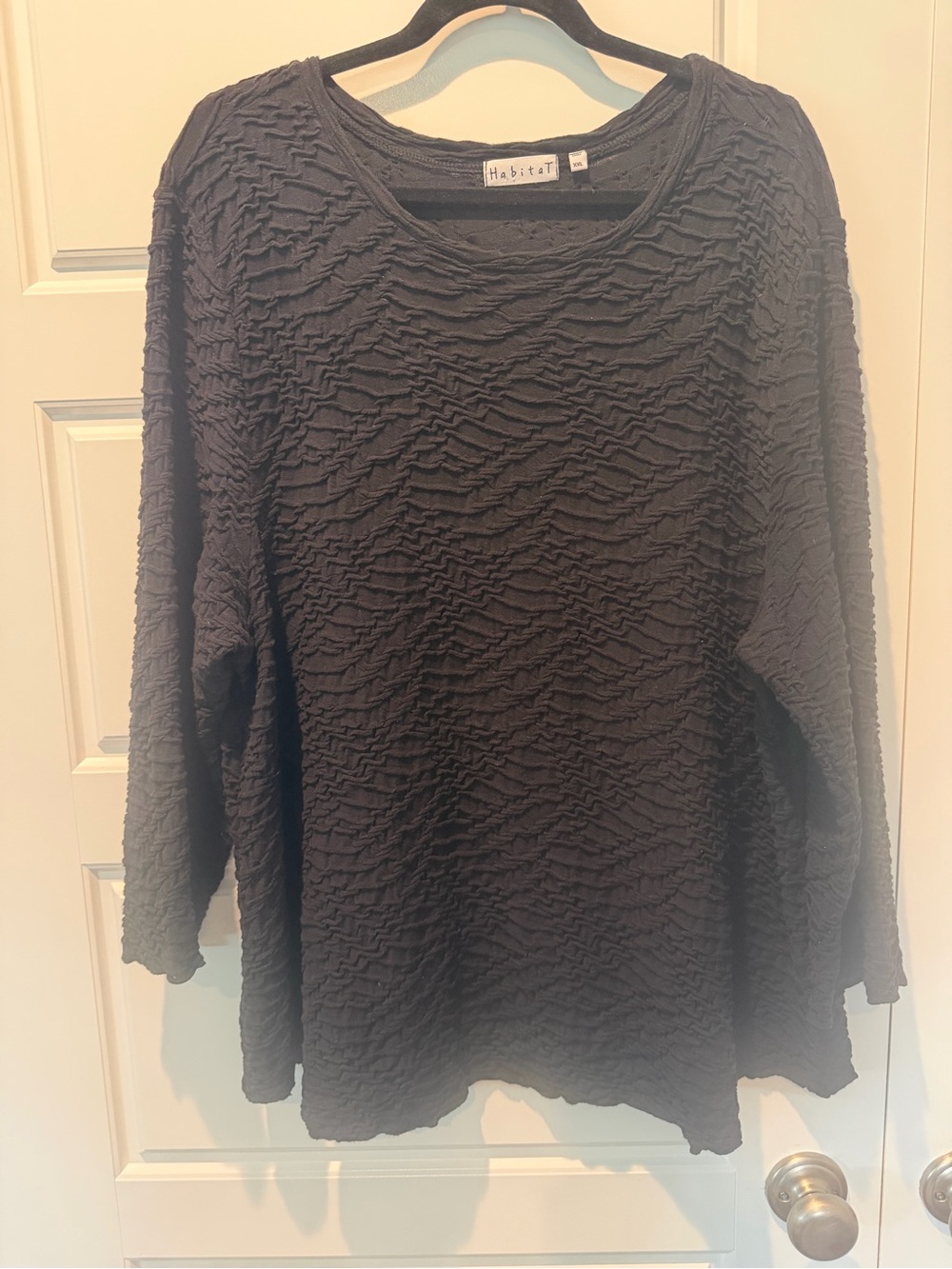 Habitat Clothes black crinkle-textured pullover tunic Artsy Lagenlook XXLarge